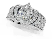 Pave Engagement Ring Setting for Pear-Shaped Center with Curved Accent Rows, Openwork and Prong Head in Platinum