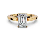 Solitaire Engagement Ring Setting for Emerald Cut Center with Flat-Sided Plain Band and Prong Head in Yellow Gold