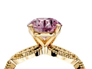 Solitaire Engagement Ring Setting for Fancy Pink Round Cut Center with Marquise Panel Band and Prong Head in Yellow Gold