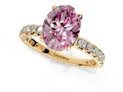 Solitaire Engagement Ring Setting for Fancy Pink Oval Center with Shared-Prong Accents and Prong Head in Yellow Gold
