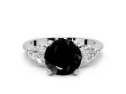 3 Stone Engagement Ring Setting for Fancy Black Round Cut Center with Large Pear-Shaped Accents and Prong Head in Platinum