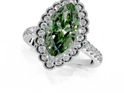 Milgrain Floral Halo Engagement Ring Setting for Fancy Green Marquise Center with Pave Band and Prong Head in Sterling Silver