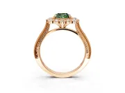 Milgrain Halo Engagement Ring Setting for Fancy Green Cushion Cut Center with Bezel Point Accents and Prong Head in Rose Gold
