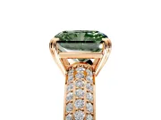 Solitaire Engagement Ring Setting for Fancy Green Radiant Cut Center with Multi-Row Pave Accents and Basket Head in Rose Gold