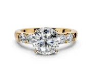 5 Stone Engagement Ring Setting for Round Cut Center with Plain Band and Prong Head in Yellow Gold