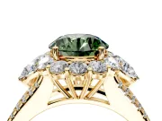 Halo Engagement Ring Setting for Fancy Green Round Cut Center with Two-Strand Split Shank and Prong Head in Yellow Gold