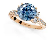 Paired Accent Engagement Ring Setting for Fancy Blue Round Cut Center with Pave Band and Prong Head in Rose Gold
