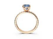 Solitaire Engagement Ring Setting for Fancy Blue Cushion Cut Center with Shared-Prong Accents and Prong Head in Rose Gold