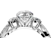 3 Stone Engagement Ring Setting for Oval Center with Pave Split Shank and Prong Head in Platinum