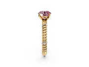 Rope Engagement Ring Setting for Fancy Pink Round Cut Center with Accent Shoulders and Prong Head in Yellow Gold