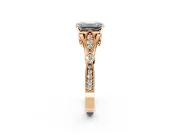 Solitaire Engagement Ring Setting for Emerald Cut Center with Marquise and Bezel Accents and Prong Head in Rose Gold