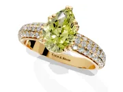 Solitaire Engagement Ring Setting for Fancy Yellow Pear-Shaped Center with Multi-Row Pave Accents and Basket Head in Yellow Gold
