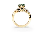 Halo Engagement Ring Setting for Fancy Green Heart-Shaped Center with Marquise and Pave Bypass Band and Prong Head in Yellow Gold