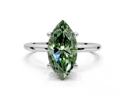 Minimalist Solitaire Engagement Ring Setting for Fancy Green Marquise Center with Thin Band and Prong Head in White Gold