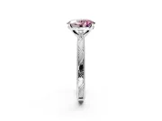 Solitaire Engagement Ring Setting for Fancy Pink Oval Center with Engraved Milgrain Band and Prong Head in Sterling Silver