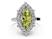 Single Halo Engagement Ring Setting for Fancy Yellow Marquise Center with Corner Claws, Plain Band and Prong Head in Sterling Silver