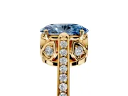 Cathedral Engagement Ring Setting for Fancy Blue Oval Center with Antique-Style Pave Band and Prong Head in Yellow Gold