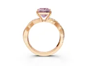 Crossover Engagement Ring Setting for Fancy Pink Princess Cut Center with Pave and Plain Strands and Prong Head in Rose Gold