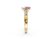 5 Stone Engagement Ring Setting for Fancy Pink Oval Center with Plain Band and Prong Head in Yellow Gold