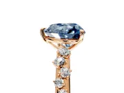 Cluster Engagement Ring Setting for Fancy Blue Heart-Shaped Center with Round Cut Accent Band and Prong Head in Rose Gold
