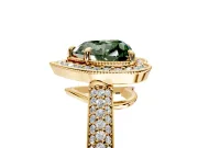 Milgrain Halo Engagement Ring Setting for Fancy Green Heart-Shaped Center with Three-Sided Pave Band and Prong Head in Yellow Gold