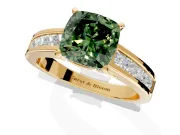 Solitaire Engagement Ring Setting for Fancy Green Cushion Cut Center with Princess Cut Channel Band and Prong Head in Yellow Gold