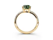 Solitaire Engagement Ring Setting for Fancy Green Round Cut Center with Multi-Row Pave Accents and Basket Head in Yellow Gold