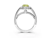 Halo Engagement Ring Setting for Fancy Yellow Cushion Cut Center with Framed Halo, Pave Band and Prong Head in White Gold