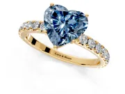 Solitaire Engagement Ring Setting for Fancy Blue Heart-Shaped Center with Large Accent Band and Prong Head in Yellow Gold