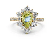 Floral Halo Engagement Ring Setting for Fancy Yellow Pear-Shaped Center with Pave Accents and Prong Head in Yellow Gold