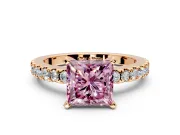 Solitaire Engagement Ring Setting for Fancy Pink Princess Cut Center with Single Row Accent Band and Prong Head in Rose Gold