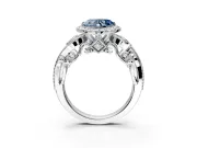 Milgrain Halo Engagement Ring Setting for Fancy Blue Heart-Shaped Center with Shoulder Bezels and Prong Head in White Gold