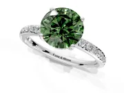 Solitaire Engagement Ring Setting for Fancy Green Round Cut Center with Fine Pave Band and Prong Head in Platinum