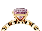 Solitaire Engagement Ring Setting for Fancy Pink Princess Cut Center with Beaded Bezel Station Band and Prong Head in Yellow Gold