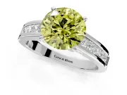 Solitaire Engagement Ring Setting for Fancy Yellow Round Cut Center with Princess Cut Channel Band and Prong Head in White Gold