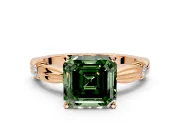 Solitaire Engagement Ring Setting for Fancy Green Asscher Cut Center with Carved Leaf Shoulders and Prong Head in Rose Gold