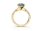 Baguette Engagement Ring Setting for Fancy Green Princess Cut Center with Alternating Bar-Set Band and Prong Head in Yellow Gold