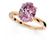 Solitaire Engagement Ring Setting for Fancy Pink Oval Center with Thin Rounded Plain Band and Prong Head in Rose Gold