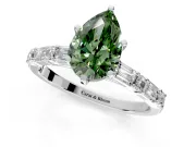 Baguette Engagement Ring Setting for Fancy Green Pear-Shaped Center with Alternating Bar-Set Band and Prong Head in Platinum