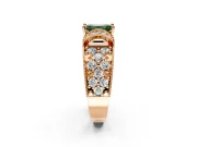 Pave Engagement Ring Setting for Fancy Green Emerald Cut Center with Curved Accent Rows, Openwork and Prong Head in Rose Gold