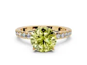 Solitaire Engagement Ring Setting for Fancy Yellow Round Cut Center with Round Cut Pave Band and Prong Head in Yellow Gold
