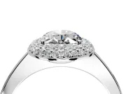 Halo Engagement Ring Setting for Oval Center with Plain Tapered Band and Prong Head in Sterling Silver