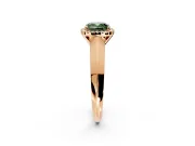 Halo Engagement Ring Setting for Fancy Green Cushion Cut Center with Knife Ridge Cathedral Band and Prong Head in Rose Gold