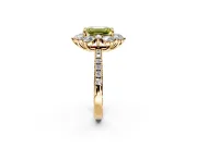 Floral Halo Engagement Ring Setting for Fancy Yellow Emerald Cut Center with Pave Accents and Prong Head in Yellow Gold