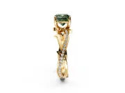 Solitaire Engagement Ring Setting for Fancy Green Cushion Cut Center with Pave and Plain Crossover Band and Prong Head in Yellow Gold