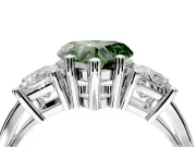 3 Stone Engagement Ring Setting for Fancy Green Heart-Shaped Center with Matching Side Accents and Prong Head in Platinum