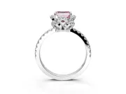 Floral Halo Engagement Ring Setting for Fancy Pink Asscher Cut Center with Pave Band and Prong Head in Platinum