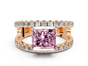 Solitaire Engagement Ring Setting for Fancy Pink Princess Cut Center with Wide-Open Split Shank and Prong Head in Rose Gold