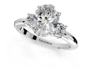 3 Stone Engagement Ring Setting for Oval Center with Wide Plain Band and Prong Head in Sterling Silver