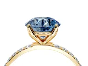 Solitaire Engagement Ring Setting for Fancy Blue Round Cut Center with Fine Pave Accents and Prong Head in Yellow Gold